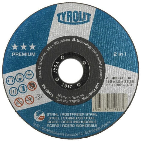 Meule à tronçonner PREMIUM 42 - Ø 125 mm - Épaisseur 3 mm - TYROLIT