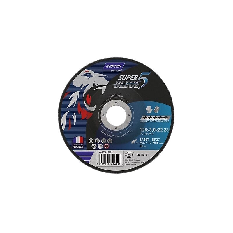 Meule à tronçonner SUPER BLEUE 5 - Ø 125 mm - Épaisseur 1 mm - NORTON
