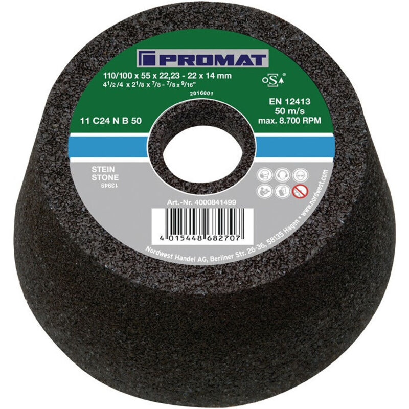 Meule boisseau C16N 110/100 mm pierre natur. et artipour acier moulé 16 perçage 2