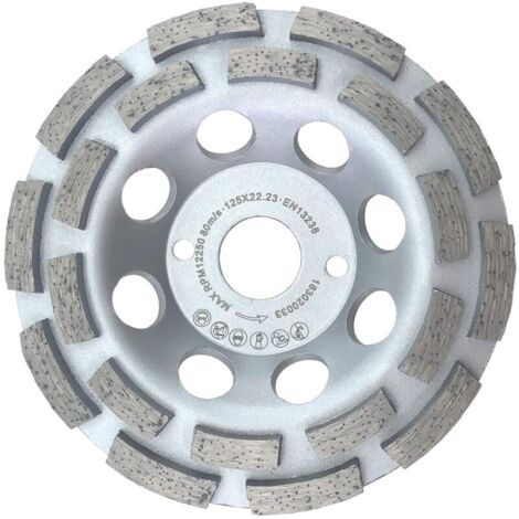 Meule boisseau diamantée 125 mm universelle pour béton et pierre - Double rangée, fixation 22,2 mm
