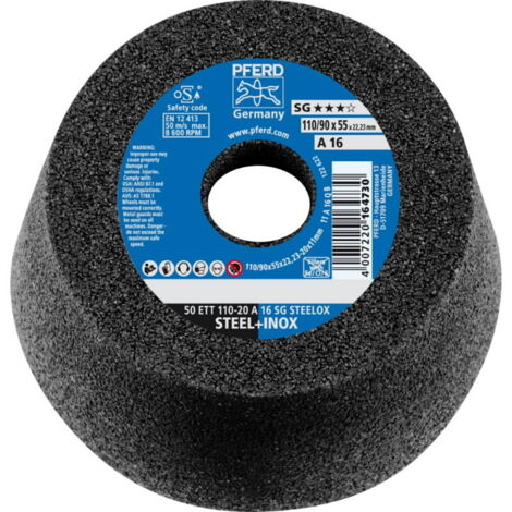 Meule boisseau ETT SG STEELOX 110/55 mm INOX et acier P16 perçage 22.23 mm PFERD