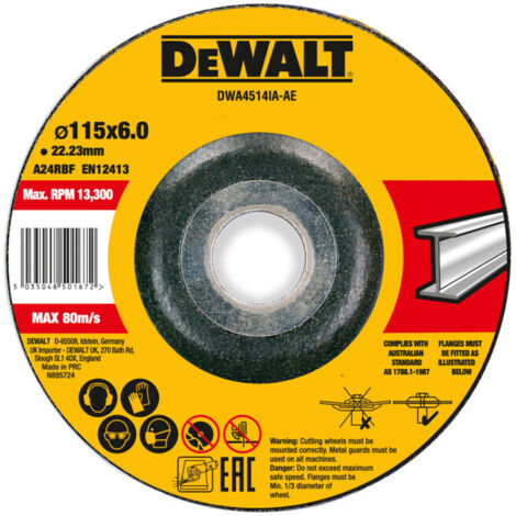 Meule concave pour métal, 115 x 6 x 22,23 mm  DeWalt DWA4514IA-AE