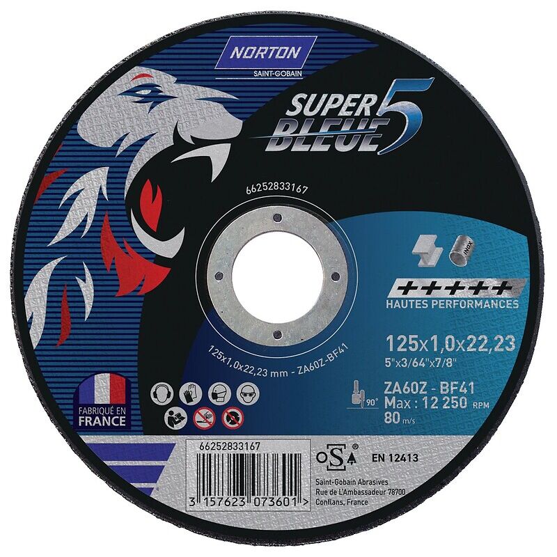 Norton - Meule de tronçonnage plate super bleue 5-metal / inox-125x2x22.2mm boîte de 25
