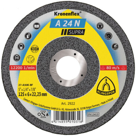 Meule d'ébarbage Klingspor A 24 N 125 x 6 x 22,23 mm coudées 10 pièces