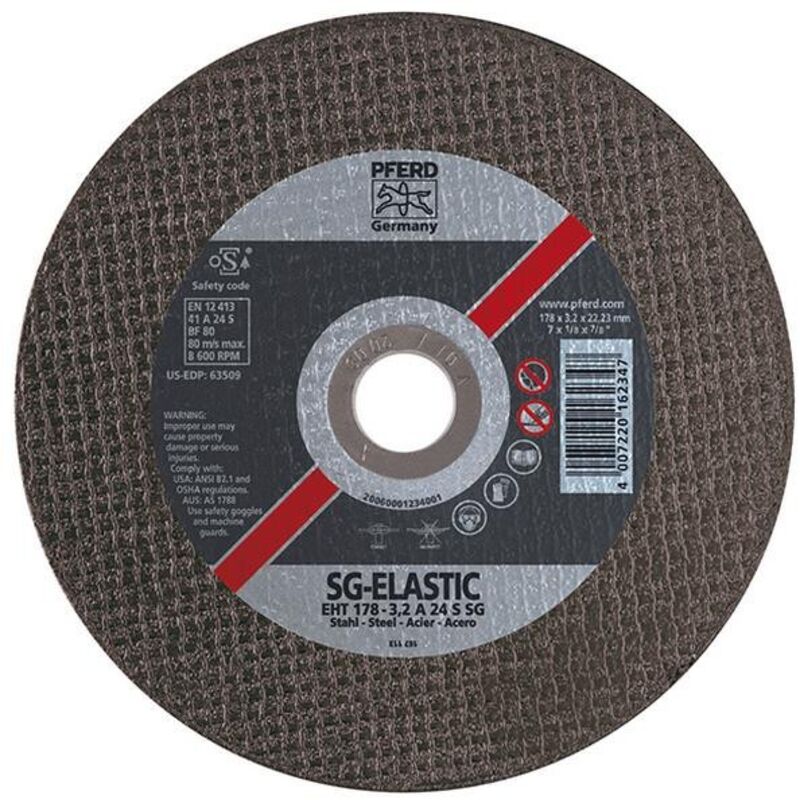 Pferd - Disque à tronçonner sg-elastic pour l'usinage de l'acier, ø x Épais. : 125 x 2,4 mm, Modèle Coudé, Vitesse maxi. 12200 tr/mn