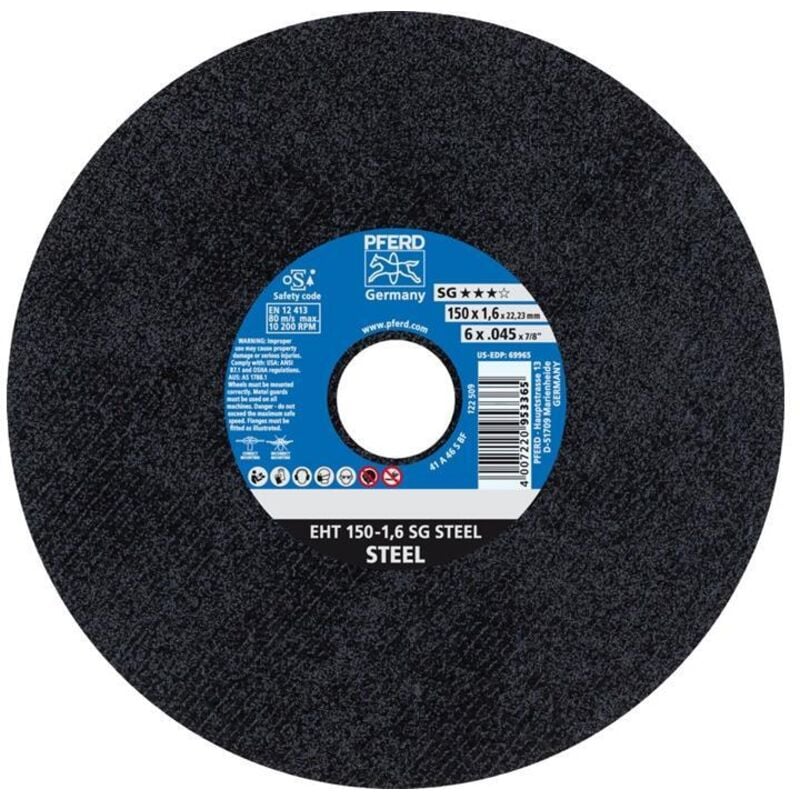 Pferd - Disque à tronçonner sg steel D150x1,6 mm droit acier perçage 22,23 mm