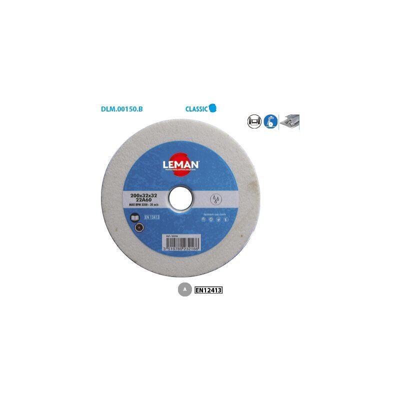 Leman - Meule vitrifiée blanche pour métal Classic ø 150 Grain 60 Alésage 32 Ep. 20