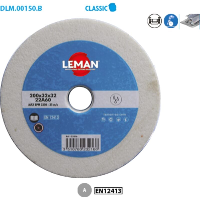Leman - Mola vetrificata bianca per metallo Classic ø 150 Grana 60 Foro 32 Spessore 20