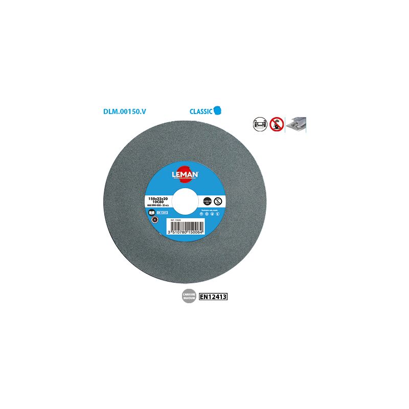 Leman - Meule vitrifiée verte pour métal Classic ø 150 Grain 80 Alésage 32 Ep. 20mm