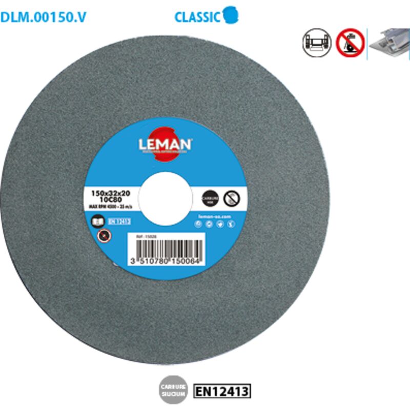 Mola vetrificata verde per metallo Classic ø 150 Grana 80 Foro 32 Spessore 25mm