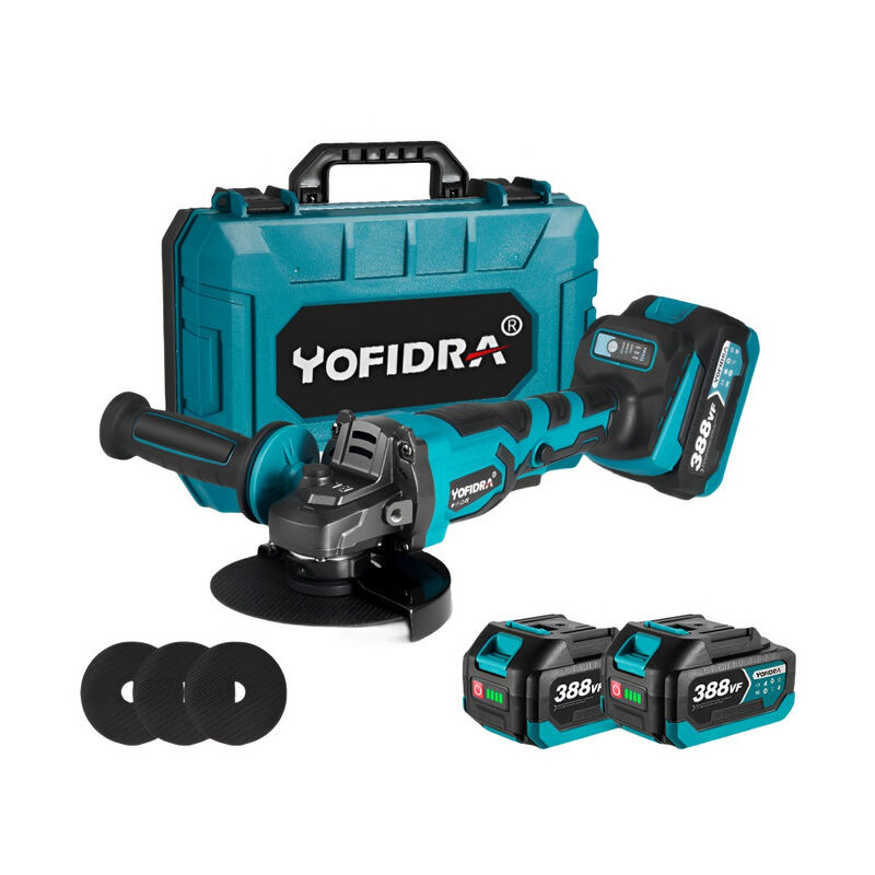 Meuleuse ø 125 mm 840W,3 vitesses Meuleuse D'angle Brushless avec 2X4000mah batteries, Boîte avct avec 3 lames de scie