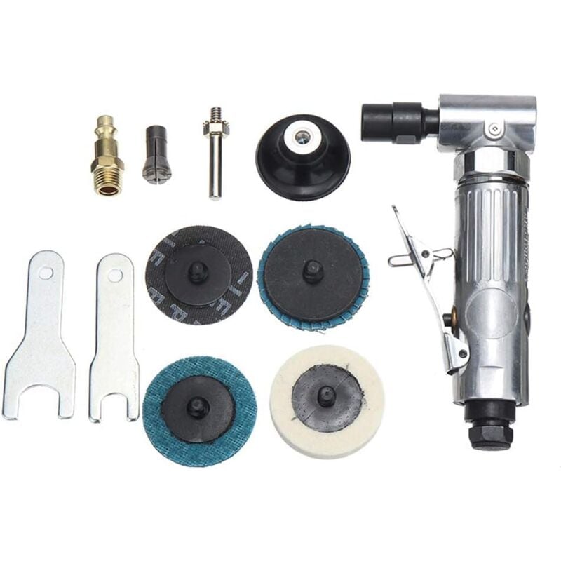 Meuleuse à air comprimé,meuleuse d'angle Courbure à 90 ° - Entrée d'air 1/4' - Avec disque de ponçage de 2' - Ponceuse pneumatique avec mandrin de