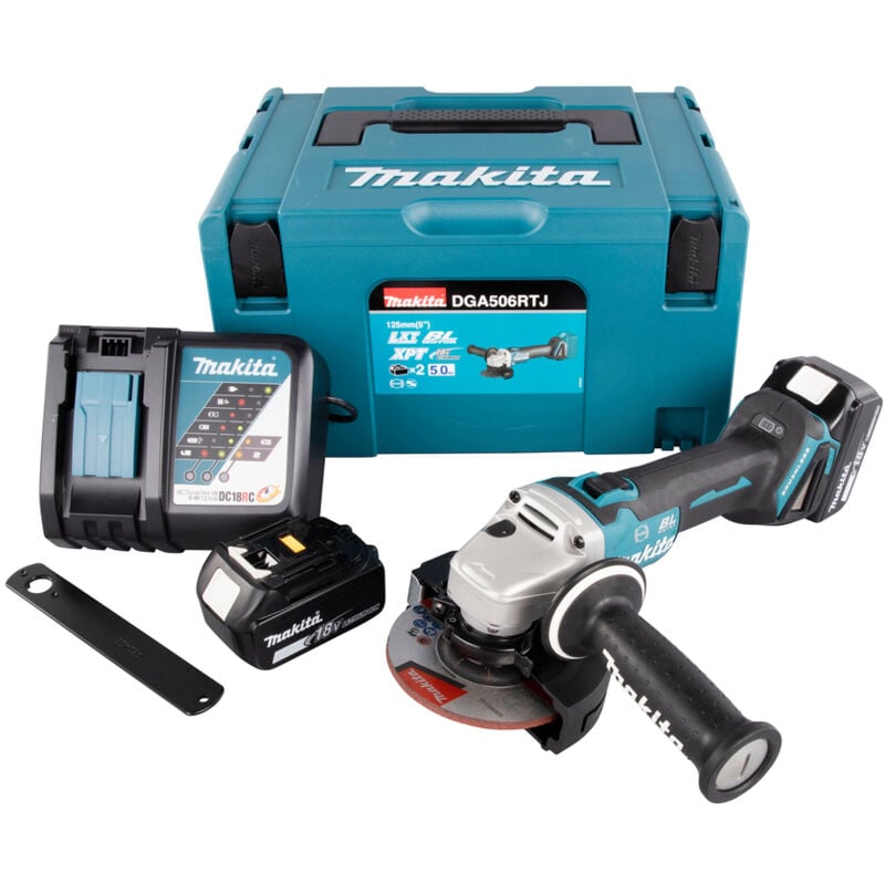 Meuleuse d'angle Makita DGA506RTJ 18V lxt Ø125 mm (2x5,0 Ah) en makpac