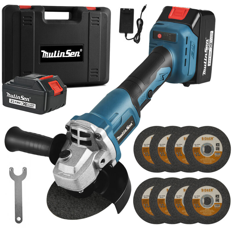 Meuleuse angulaire sans fil Ultrixe 21V Meuleuse D'angle Brushless, Vitesse à Vide 11000 r/min, convient à Ø100 mm, Deux 3AH Batterie et Chargeur,