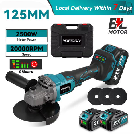 Meuleuse d'angle 125 mm sans fil brushless 20000 tr/min – pour coupe meulage et polissage bois métal – compatible batterie Makita avec 2 batteries