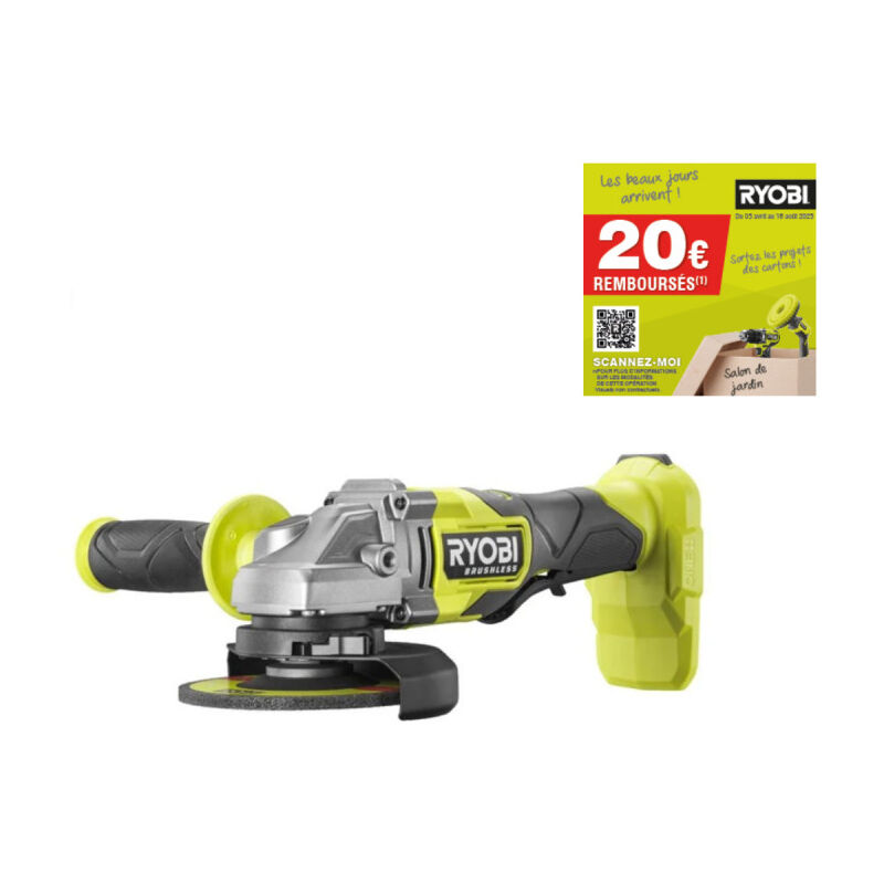 Meuleuse d'angle Brushless 18V Ryobi 125mm - Sans batterie ni chargeur - RAG18BL-0