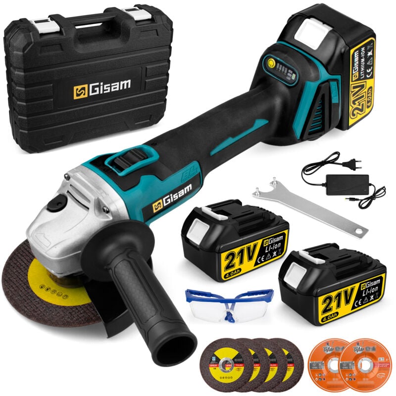 Meuleuse d'angle électrique Brushless sans fil 125 mm avec 2X4000mah batteries 7 accessoires pour meuler et polir les coupes