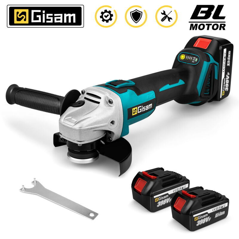 Meuleuse d'angle électrique sans fil 125mm avec protection vitesse à vide 10000 tr/min, pour meulage et polissage coupe - 2 batteries