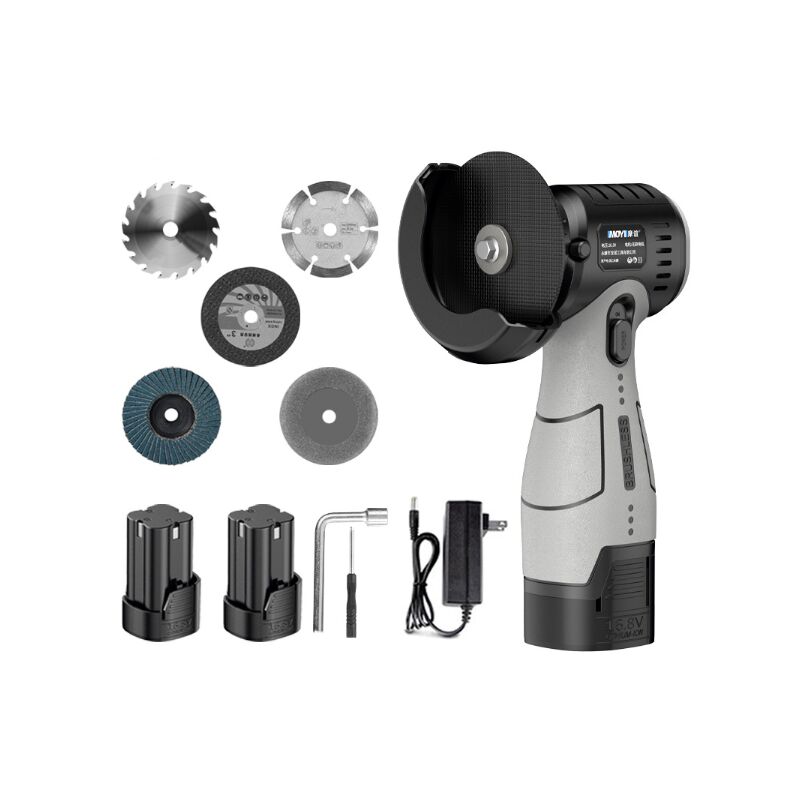 Meuleuse d'angle, mini meuleuse d'angle sans fil, avec 2 batteries 16,8 V 2000 mAh et 5 disques de coupe, pour bois, métal, pierre, béton (sans