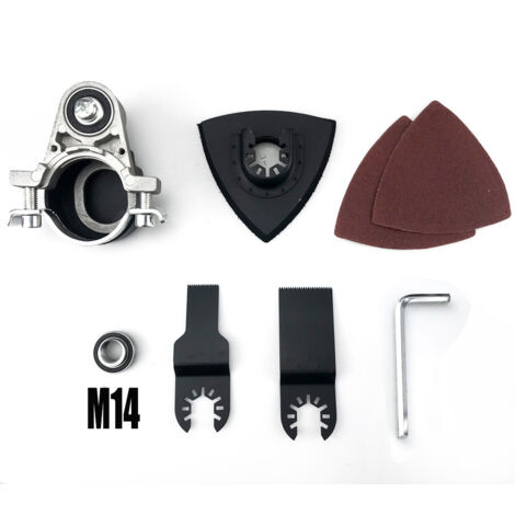 Meuleuse d'angle modifiée en outil multifonction avec fonctions interchangeables pour le meulage, le polissage et la découpe du bois et du métal. Comprend un disque de ponçage triangulaire (M14).