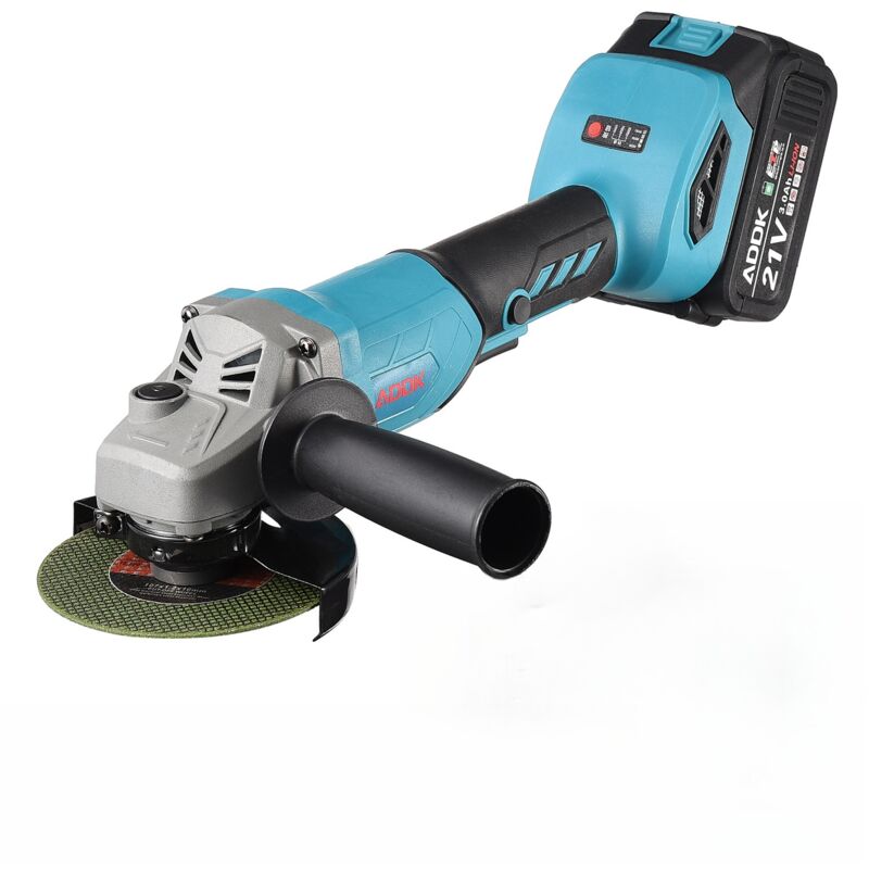 Meuleuse, moteur sans balais 21V-3000mAh, Ø115mm, avec deux jeux de batteries, 12 meules, Meuleuse - Bleu