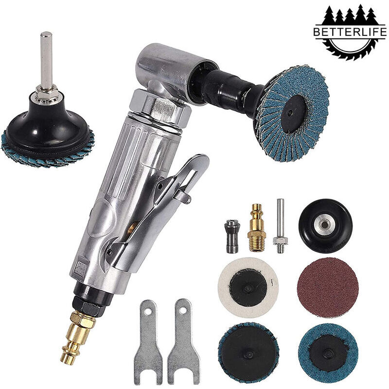 ZVD - Meuleuse d'Angle Pneumatique à Air - Kit Complet avec Disques de Ponçage - Pour Carrosserie, Lustrage, Polissage, Ebavurage, etc (1/4 bsp