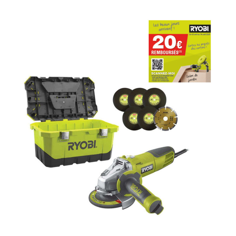 Meuleuse d'angle Ryobi 1010W - 125mm - 1 coffret de rangement - RAG1010-125TA6