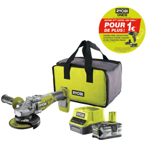 Meuleuse d'angle RYOBI 18V LithiumPlus OnePlus Brushless - 1 batterie 4,0 Ah - 1 chargeur rapide - R18AG7-140S