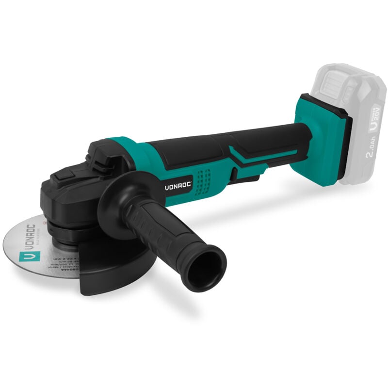 Meuleuse d'angle sans fil - Batteries 20V - Ø125mm - Poignée latérale, Batterie et chargeur rapide Disque de coupe non inclus - Vonroc