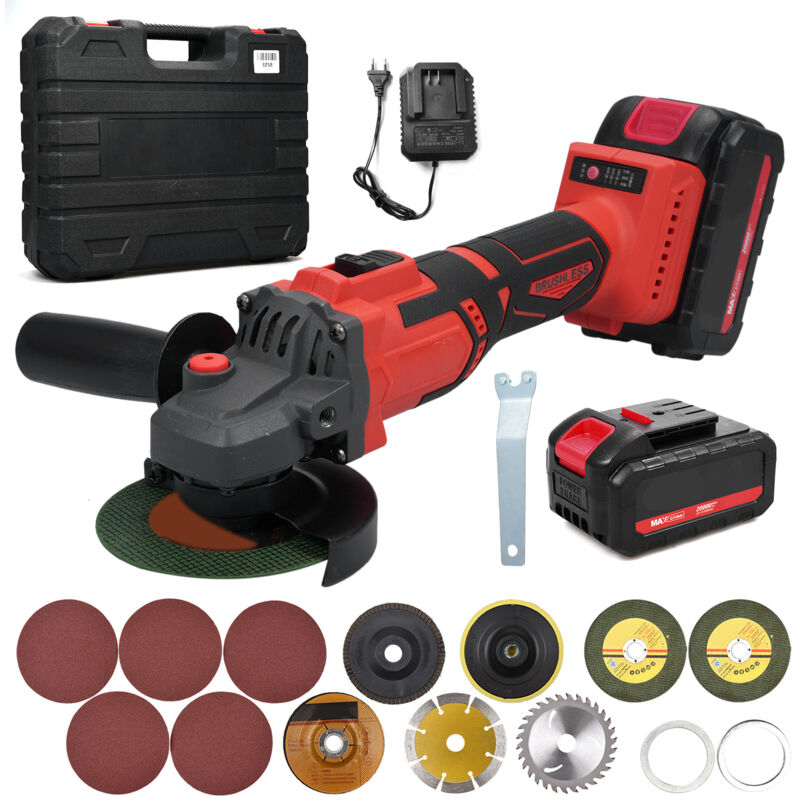 Meuleuse d'angle sans fil 21 v 9 000 tr/min, sans balais, avec batterie 4 Ah et poignée auxiliaire réglable pour la coupe, le meulage, le polissage