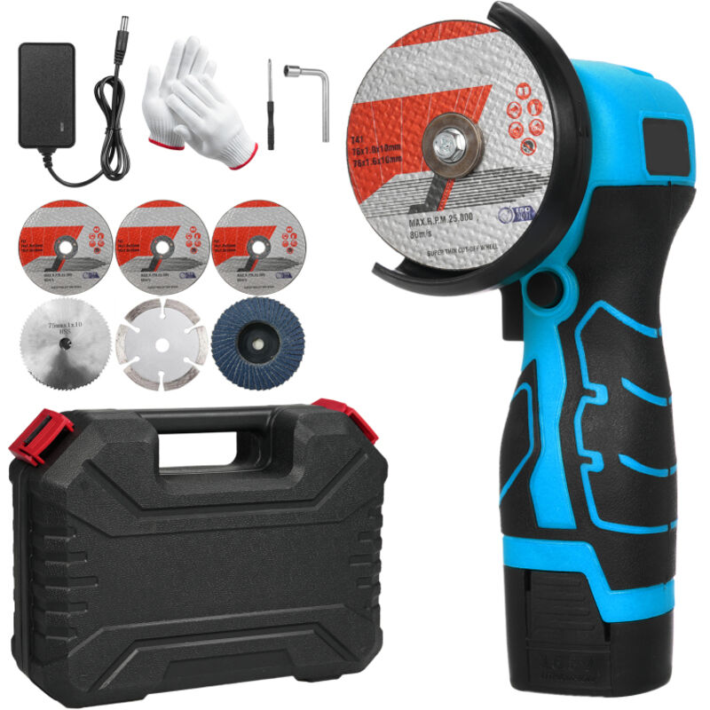 Meuleuse d'angle sans fil 7000 tr/min, mini-meuleuse électrique avec batterie 16,8 V 2000 mAh, idéale pour la découpe de briques, bois, pierre et
