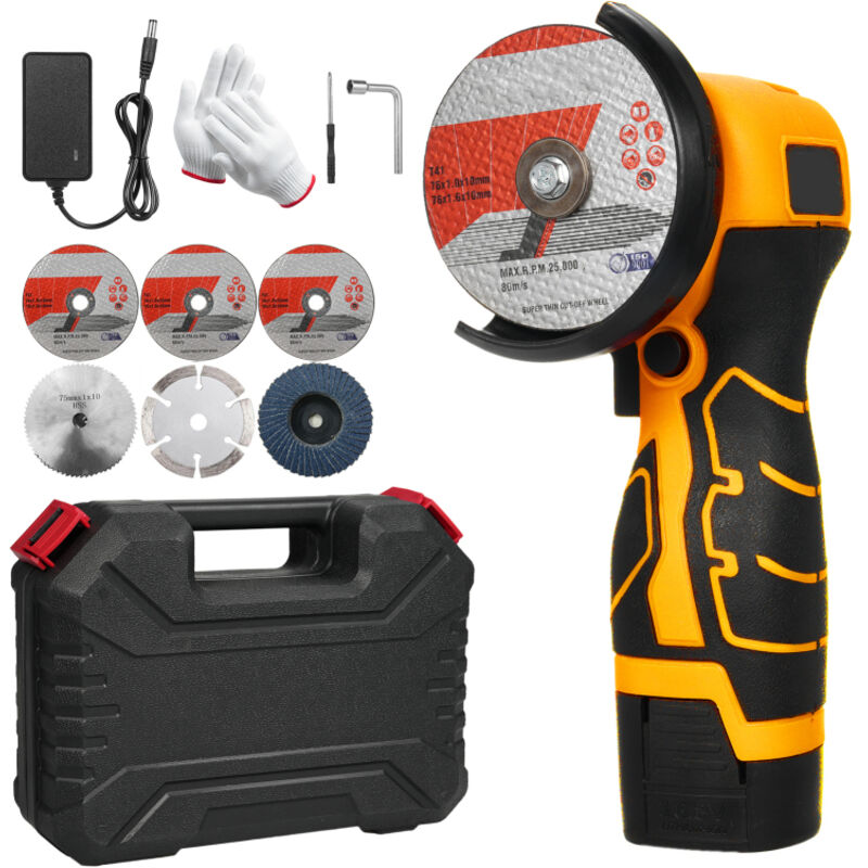 Meuleuse d'angle sans fil 7000 tr/min, mini-meuleuse électrique avec batterie 16,8 V 2000 mAh, idéale pour la découpe de briques, bois, pierre et