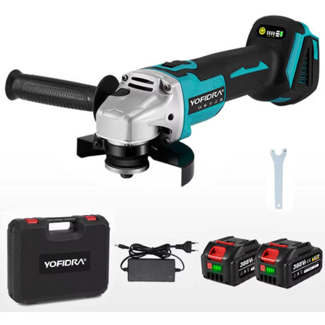 Meuleuse d'angle sans fil Brushless 125 mm – 4 vitesses, meulage, polissage et découpe métal et bois, compatible batterie Makita avec 2 batteries et boîte de rangement en plastique