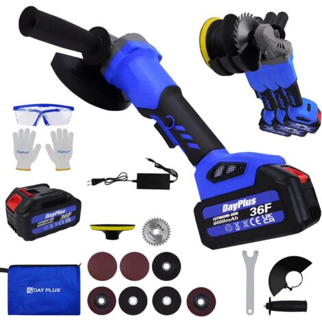 Meuleuse d'angle sans fil, outil de coupe, batterie lithium-ion 6000 mAh, meuleuse d'angle de vitesse réglable sans balais de 4 à 1/2 pouces, meuleuse portable avec chargeur et sac de rangement