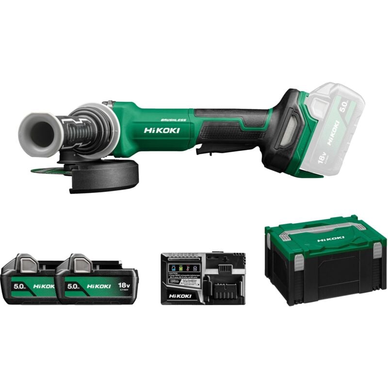 Meuleuse Ø125mm 18V 5,0Ah Brushless Hikoki G1813DFWQZ Inter.homme mort - poignée anti-vib.- Hitcase