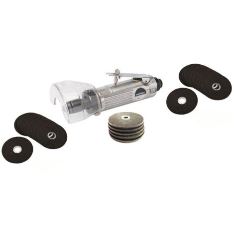 Meuleuse pneumatique 18000 tr/min – Pression 6,3 bars – 25 disques Ø 75 mm inclus – Pour découpe précise dans espaces confinés