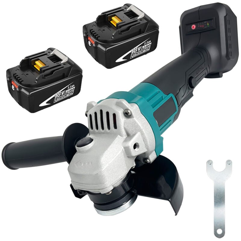 Meuleuse,Broyeur d'angle sans fil, broyeur d'angle 18V 800W 125 mm, outil de broyeur avec poignée non glissée, avec une 2x batterie 5.5A, (Pas de