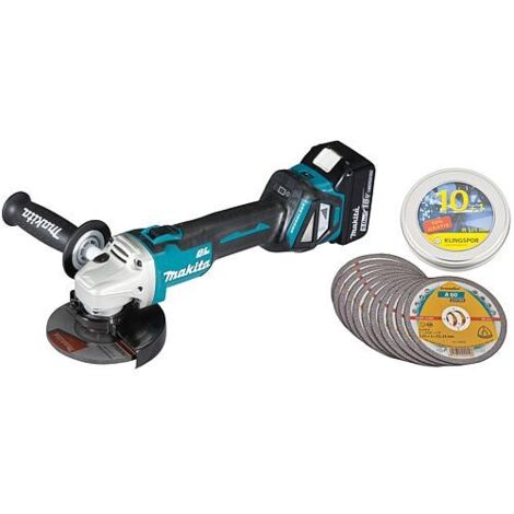 Meuleuses d’angle sans fil Makita 18 V DGA511RTJ avec 2x 5,0 Ah Batteries et Chargeur avec kit de disques à tronçonner 11 pièces