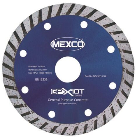 MEXCO GPX10T11522 GP Concrete Turbo Diamond Blade 115 x 22mm MEXGPX10T115