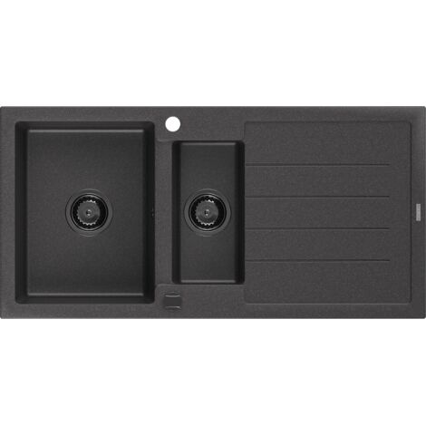 Mexen Andres fregadero de granito 1,5 compartimentos con escurridor 1000 x 500 mm negro moteado, sif贸n negro - 6515101510-76-B