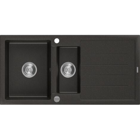 Mexen Andres fregadero de granito 1,5-tazas con escurridor 1000 x 500 mm, negro/oro met谩lico, sif贸n cromado - 6515101510-75