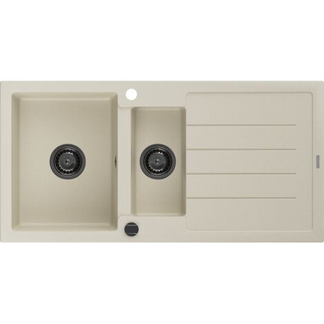 Mexen Andres fregadero de granito de 1,5 compartimentos con escurridor 1000 x 500 mm, beige, sif贸n negro - 6515101510-69-B
