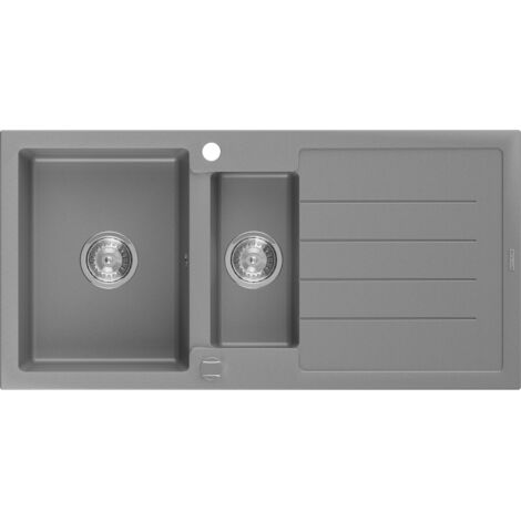 Mexen Andres lavello in granito 1,5 vasche con gocciolatoio 1000 x 500 mm, grigio, sifone cromato - 6515101510-71