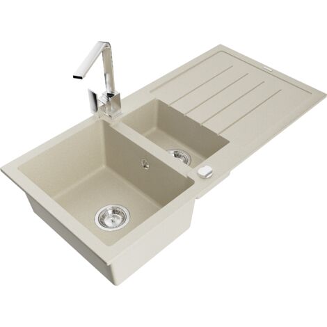 Mexen Andres lavello in granito a 1,5 vasca con scolapiatti e rubinetto da cucina Rita, beige - 6515-69-670300-00