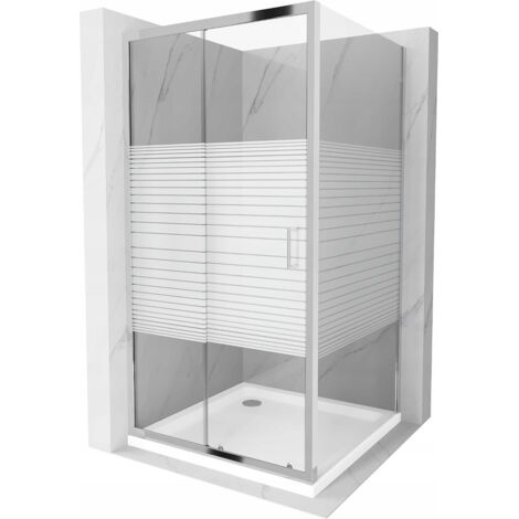 Mexen Apia cabina de ducha corredera 90 x 90 cm, franjas blancas, cromo + plato de ducha plano - 840-090-090-01-20-4010