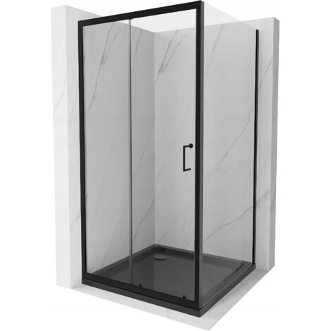 Mexen Apia cabina doccia scorrevole 100 x 100 cm, trasparente, nero + piatto doccia Flat, nero - 840-100-100-70-00-4070B