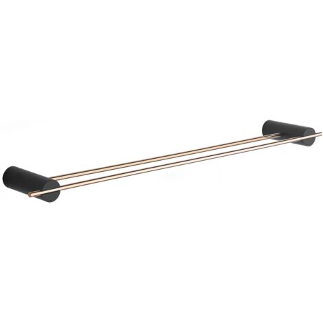 Mexen Aron doble toallero, negro/oro rosa - 7088125-67