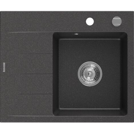 Mexen Ben fregadero de granito de 1 seno con escurridor a la derecha 600 x 500 mm, negro moteado, sif贸n cromado - 6523605000-76