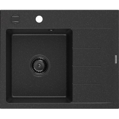 Mexen Ben fregadero de granito de 1 taz贸n con escurridor izquierdo 600 x 500 mm negro/plateado met谩lico, sif贸n negro - 652260500