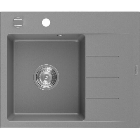 Mexen Ben lavello in granito a 1 vasca con sgocciolatoio a sinistra 600 x 500 mm, grigio, sifone cromato - 6522605000-71